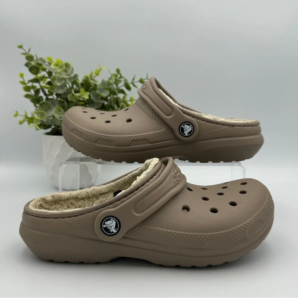 CROCS Kids Classic Lined Tan Rubber Clogs Slip On Shoes Size 3